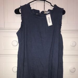 new with tags blue linen dress with ruffles